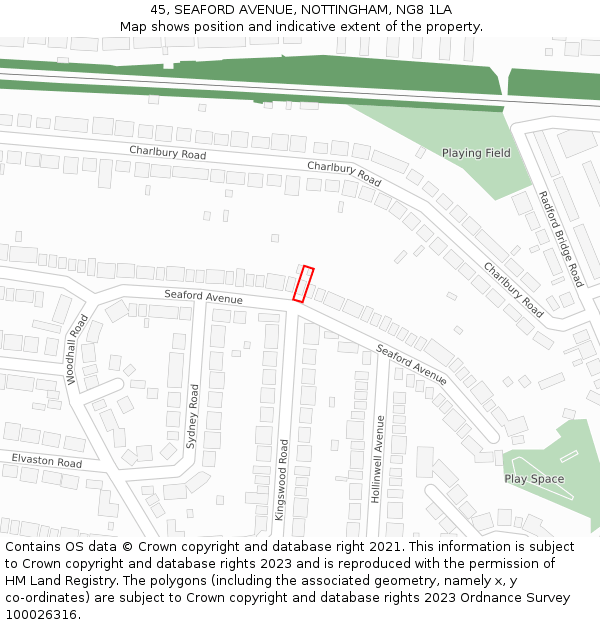 45, SEAFORD AVENUE, NOTTINGHAM, NG8 1LA: Location map and indicative extent of plot