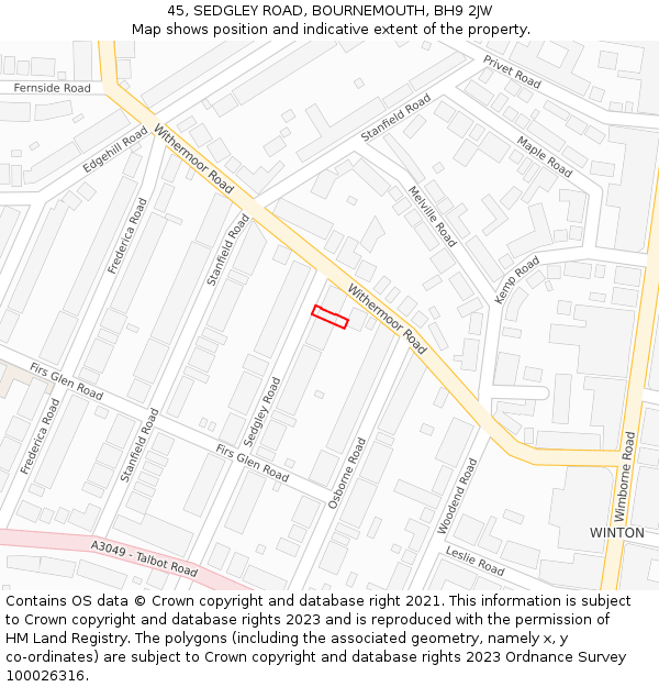 45, SEDGLEY ROAD, BOURNEMOUTH, BH9 2JW: Location map and indicative extent of plot
