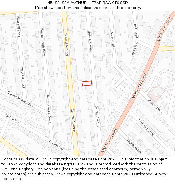 45, SELSEA AVENUE, HERNE BAY, CT6 8SD: Location map and indicative extent of plot