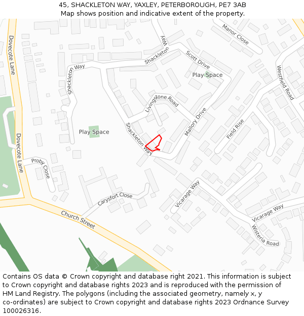 45, SHACKLETON WAY, YAXLEY, PETERBOROUGH, PE7 3AB: Location map and indicative extent of plot