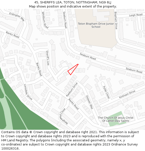 45, SHERIFFS LEA, TOTON, NOTTINGHAM, NG9 6LJ: Location map and indicative extent of plot