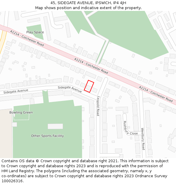 45, SIDEGATE AVENUE, IPSWICH, IP4 4JH: Location map and indicative extent of plot