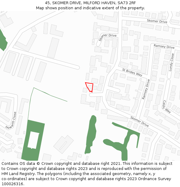 45, SKOMER DRIVE, MILFORD HAVEN, SA73 2RF: Location map and indicative extent of plot