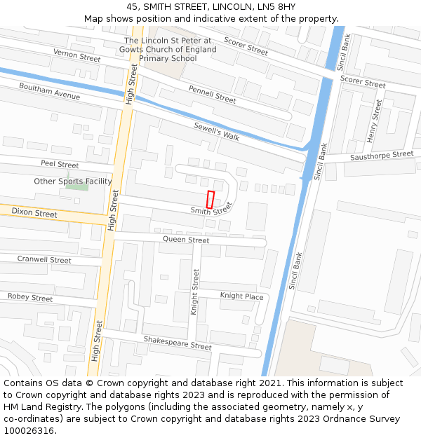 45, SMITH STREET, LINCOLN, LN5 8HY: Location map and indicative extent of plot