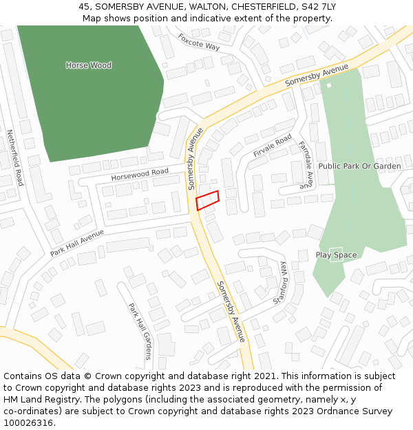 45, SOMERSBY AVENUE, WALTON, CHESTERFIELD, S42 7LY: Location map and indicative extent of plot