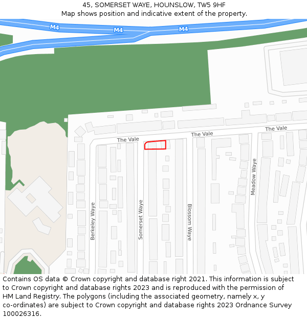 45, SOMERSET WAYE, HOUNSLOW, TW5 9HF: Location map and indicative extent of plot