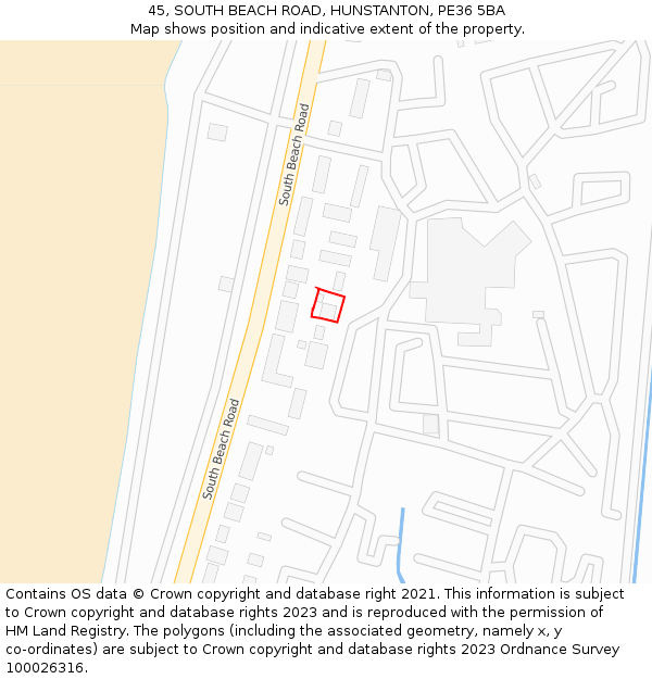45, SOUTH BEACH ROAD, HUNSTANTON, PE36 5BA: Location map and indicative extent of plot