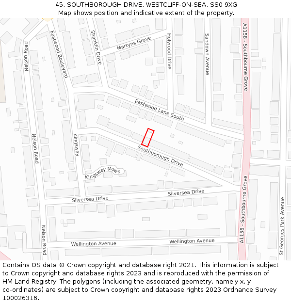 45, SOUTHBOROUGH DRIVE, WESTCLIFF-ON-SEA, SS0 9XG: Location map and indicative extent of plot