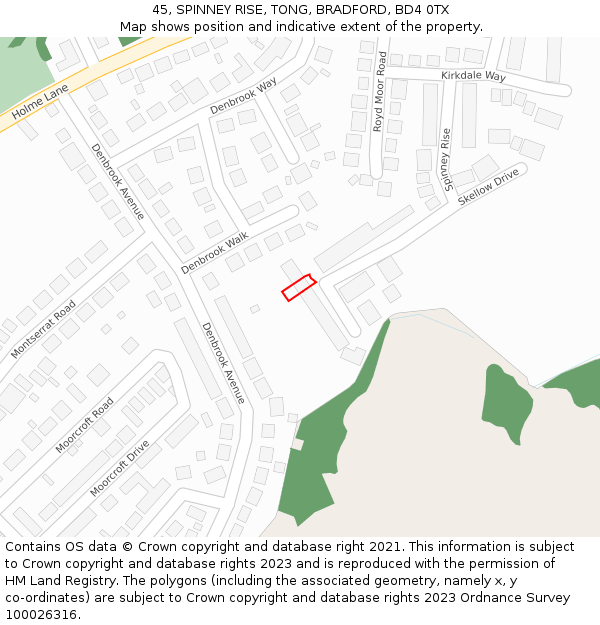 45, SPINNEY RISE, TONG, BRADFORD, BD4 0TX: Location map and indicative extent of plot