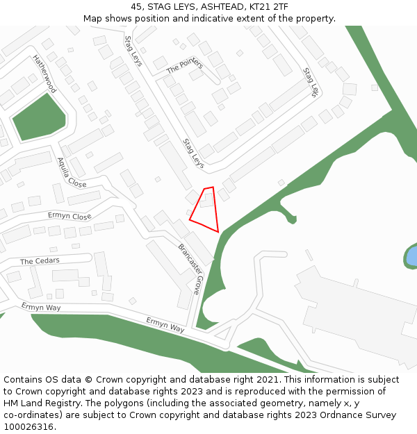 45, STAG LEYS, ASHTEAD, KT21 2TF: Location map and indicative extent of plot