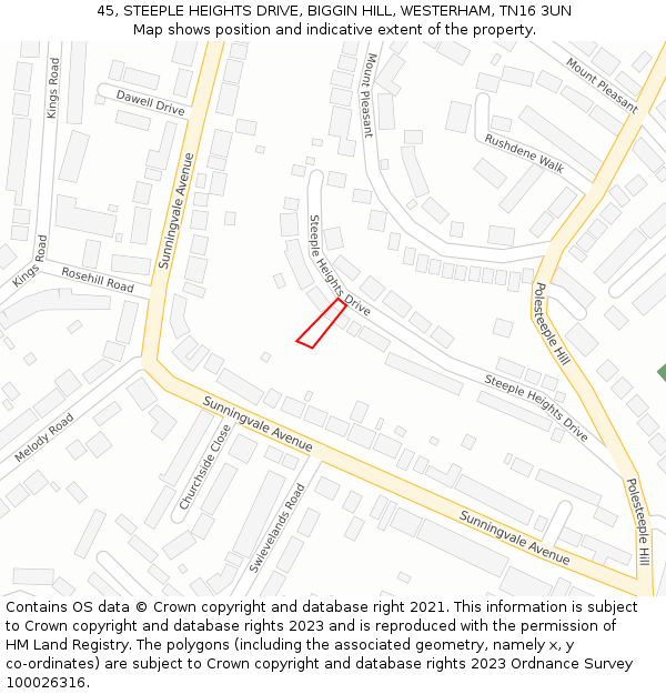45, STEEPLE HEIGHTS DRIVE, BIGGIN HILL, WESTERHAM, TN16 3UN: Location map and indicative extent of plot