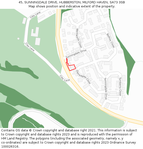 45, SUNNINGDALE DRIVE, HUBBERSTON, MILFORD HAVEN, SA73 3SB: Location map and indicative extent of plot