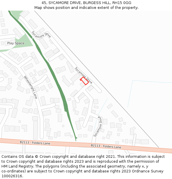 45, SYCAMORE DRIVE, BURGESS HILL, RH15 0GG: Location map and indicative extent of plot