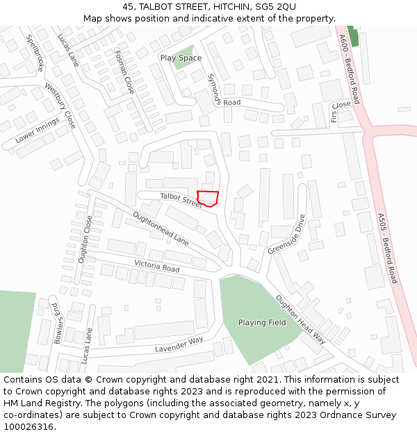 45, TALBOT STREET, HITCHIN, SG5 2QU: Location map and indicative extent of plot