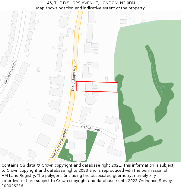 45, THE BISHOPS AVENUE, LONDON, N2 0BN: Location map and indicative extent of plot