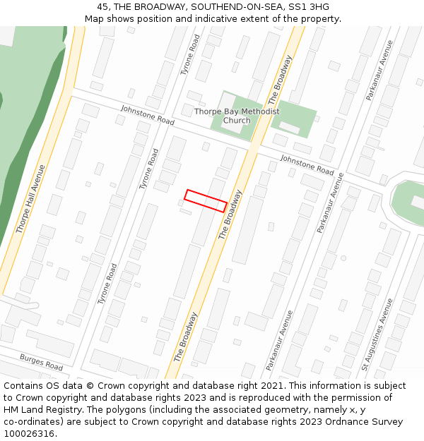 45, THE BROADWAY, SOUTHEND-ON-SEA, SS1 3HG: Location map and indicative extent of plot