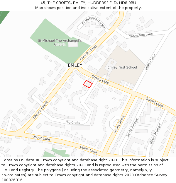 45, THE CROFTS, EMLEY, HUDDERSFIELD, HD8 9RU: Location map and indicative extent of plot
