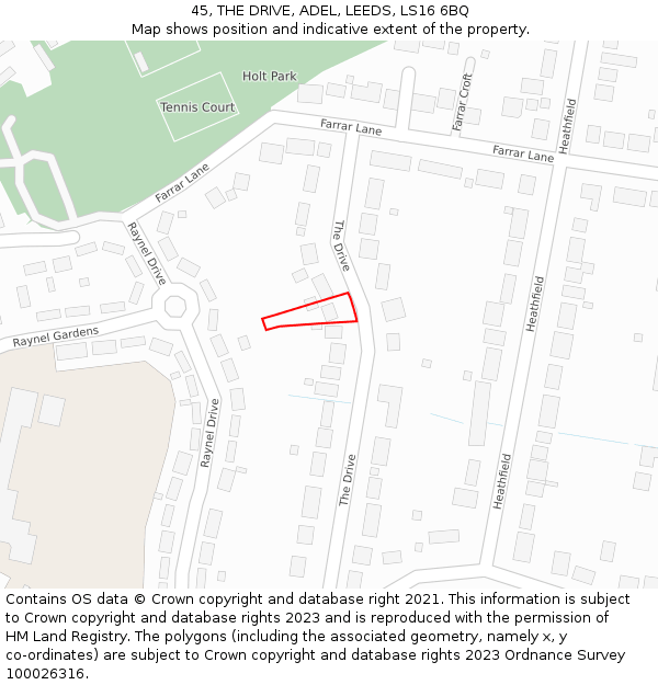 45, THE DRIVE, ADEL, LEEDS, LS16 6BQ: Location map and indicative extent of plot