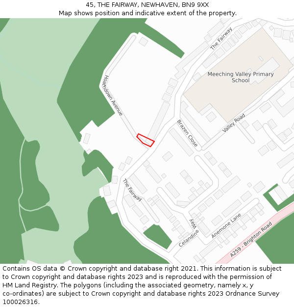 45, THE FAIRWAY, NEWHAVEN, BN9 9XX: Location map and indicative extent of plot