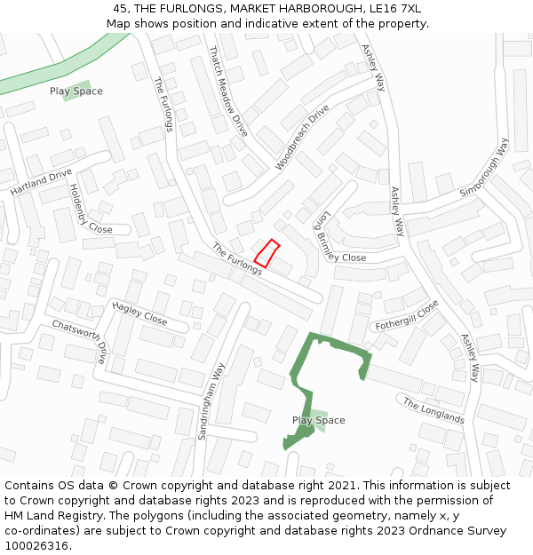 45, THE FURLONGS, MARKET HARBOROUGH, LE16 7XL: Location map and indicative extent of plot