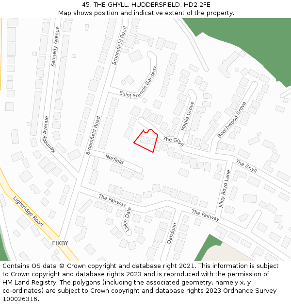 45, THE GHYLL, HUDDERSFIELD, HD2 2FE: Location map and indicative extent of plot