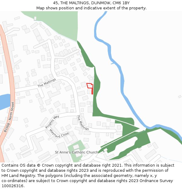 45, THE MALTINGS, DUNMOW, CM6 1BY: Location map and indicative extent of plot