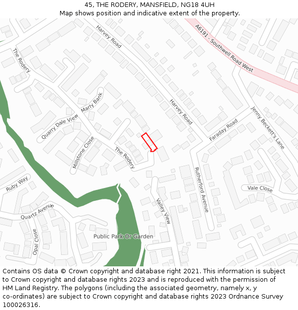 45, THE RODERY, MANSFIELD, NG18 4UH: Location map and indicative extent of plot