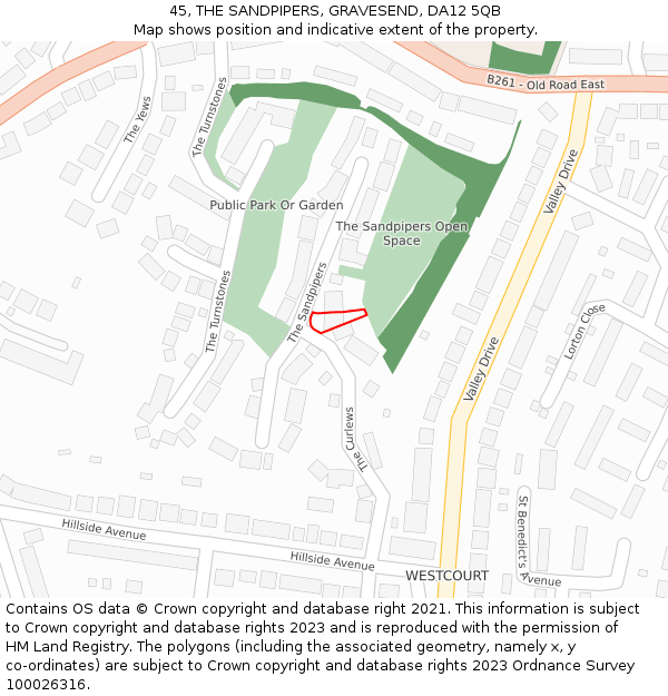 45, THE SANDPIPERS, GRAVESEND, DA12 5QB: Location map and indicative extent of plot
