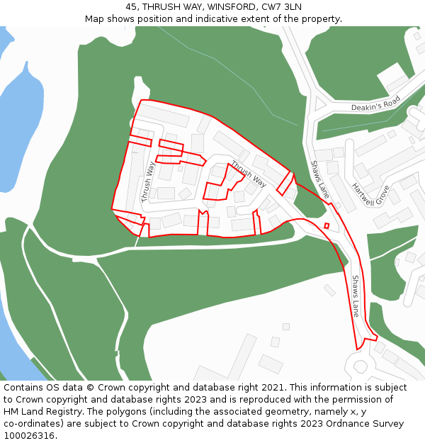 45, THRUSH WAY, WINSFORD, CW7 3LN: Location map and indicative extent of plot