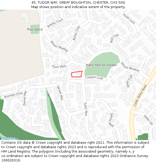 45, TUDOR WAY, GREAT BOUGHTON, CHESTER, CH3 5XQ: Location map and indicative extent of plot