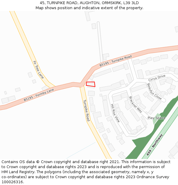 45, TURNPIKE ROAD, AUGHTON, ORMSKIRK, L39 3LD: Location map and indicative extent of plot