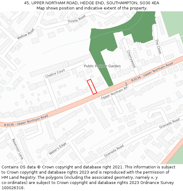 45, UPPER NORTHAM ROAD, HEDGE END, SOUTHAMPTON, SO30 4EA: Location map and indicative extent of plot