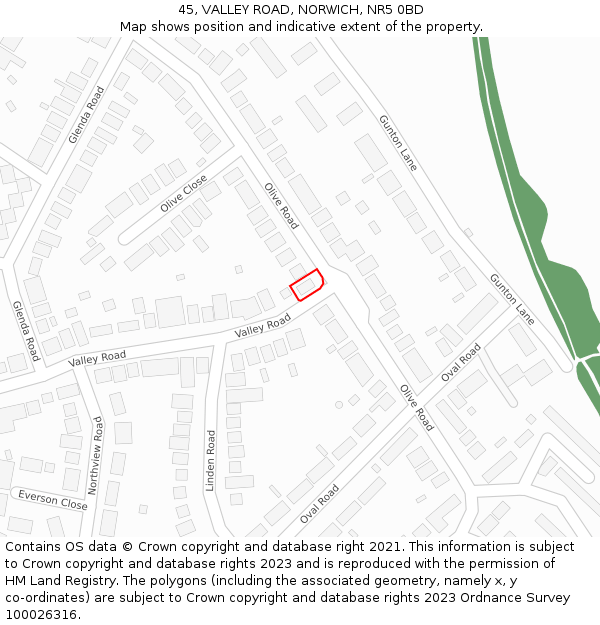 45, VALLEY ROAD, NORWICH, NR5 0BD: Location map and indicative extent of plot