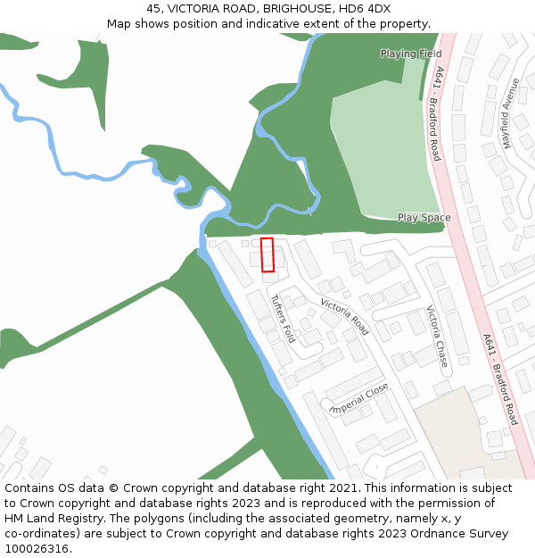 45, VICTORIA ROAD, BRIGHOUSE, HD6 4DX: Location map and indicative extent of plot