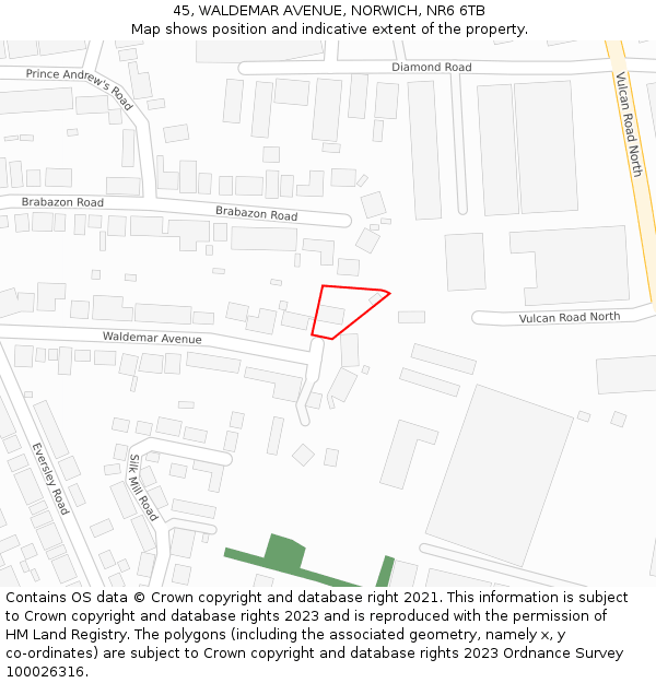 45, WALDEMAR AVENUE, NORWICH, NR6 6TB: Location map and indicative extent of plot