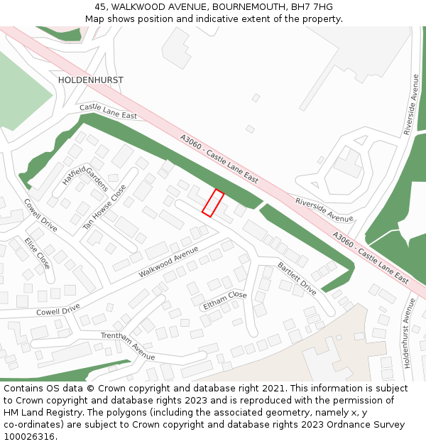 45, WALKWOOD AVENUE, BOURNEMOUTH, BH7 7HG: Location map and indicative extent of plot