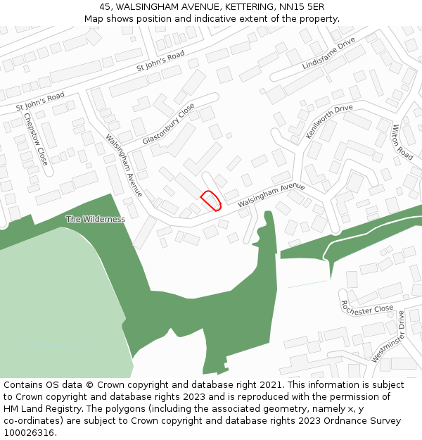 45, WALSINGHAM AVENUE, KETTERING, NN15 5ER: Location map and indicative extent of plot
