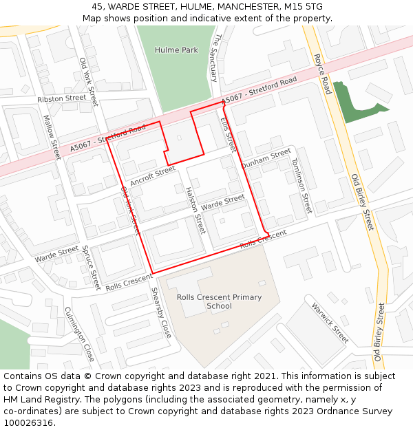 45, WARDE STREET, HULME, MANCHESTER, M15 5TG: Location map and indicative extent of plot