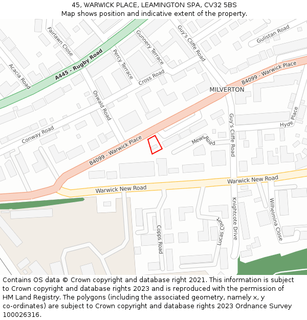 45, WARWICK PLACE, LEAMINGTON SPA, CV32 5BS: Location map and indicative extent of plot