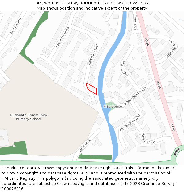 45, WATERSIDE VIEW, RUDHEATH, NORTHWICH, CW9 7EG: Location map and indicative extent of plot
