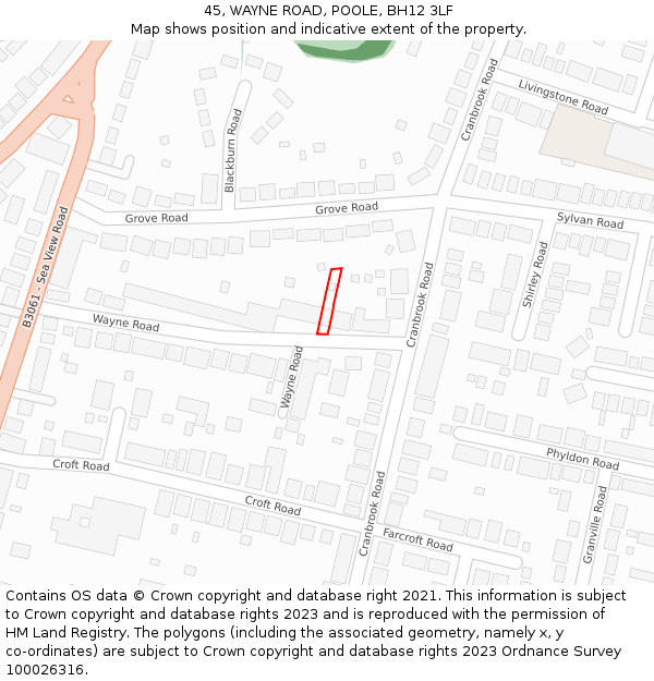 45, WAYNE ROAD, POOLE, BH12 3LF: Location map and indicative extent of plot