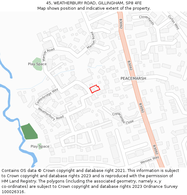 45, WEATHERBURY ROAD, GILLINGHAM, SP8 4FE: Location map and indicative extent of plot