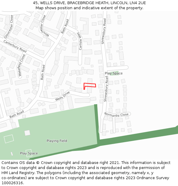 45, WELLS DRIVE, BRACEBRIDGE HEATH, LINCOLN, LN4 2UE: Location map and indicative extent of plot