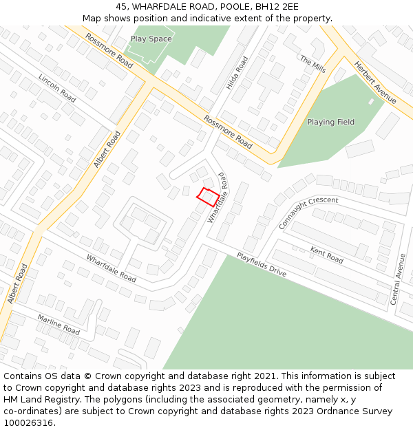 45, WHARFDALE ROAD, POOLE, BH12 2EE: Location map and indicative extent of plot