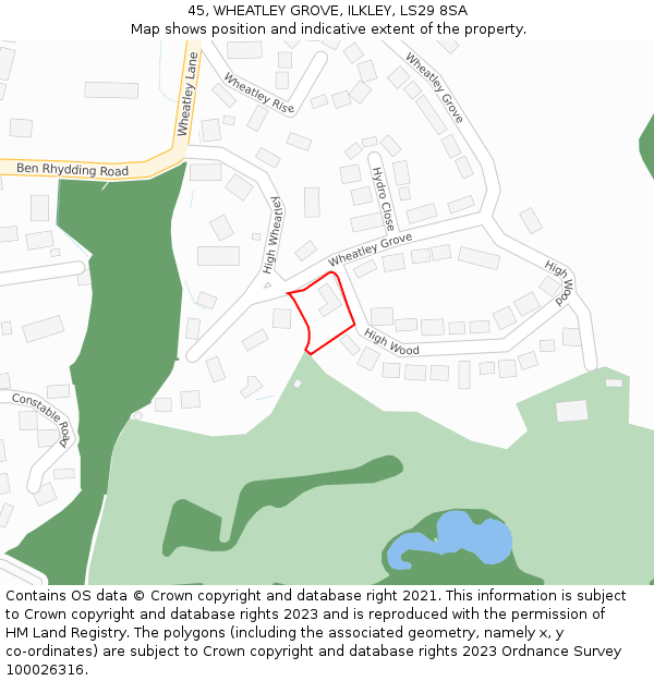 45, WHEATLEY GROVE, ILKLEY, LS29 8SA: Location map and indicative extent of plot