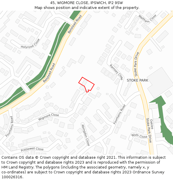 45, WIGMORE CLOSE, IPSWICH, IP2 9SW: Location map and indicative extent of plot