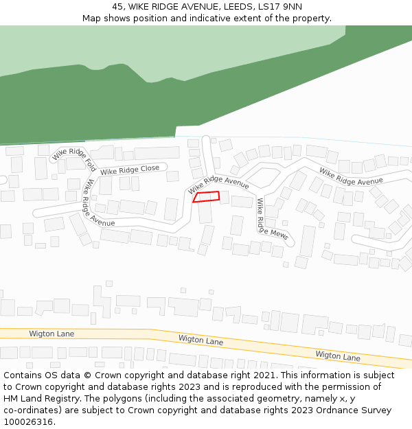 45, WIKE RIDGE AVENUE, LEEDS, LS17 9NN: Location map and indicative extent of plot