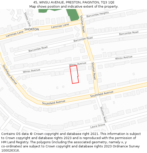 45, WINSU AVENUE, PRESTON, PAIGNTON, TQ3 1QE: Location map and indicative extent of plot