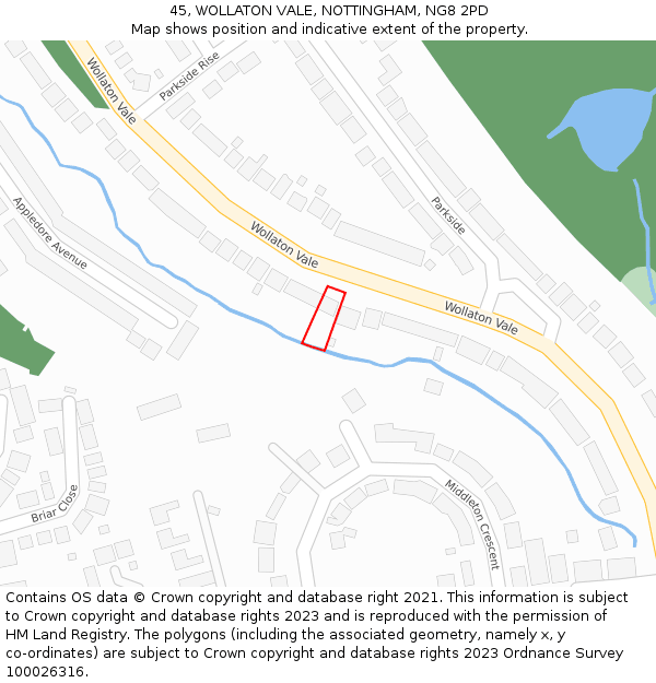 45, WOLLATON VALE, NOTTINGHAM, NG8 2PD: Location map and indicative extent of plot