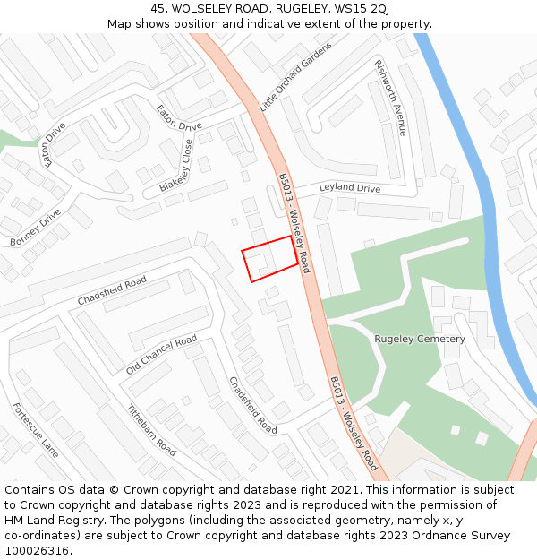 45, WOLSELEY ROAD, RUGELEY, WS15 2QJ: Location map and indicative extent of plot